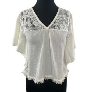 Y2K Vintage BHAG'S Boho Off White Crochet Short Sleeve Top Blouse Size M/L